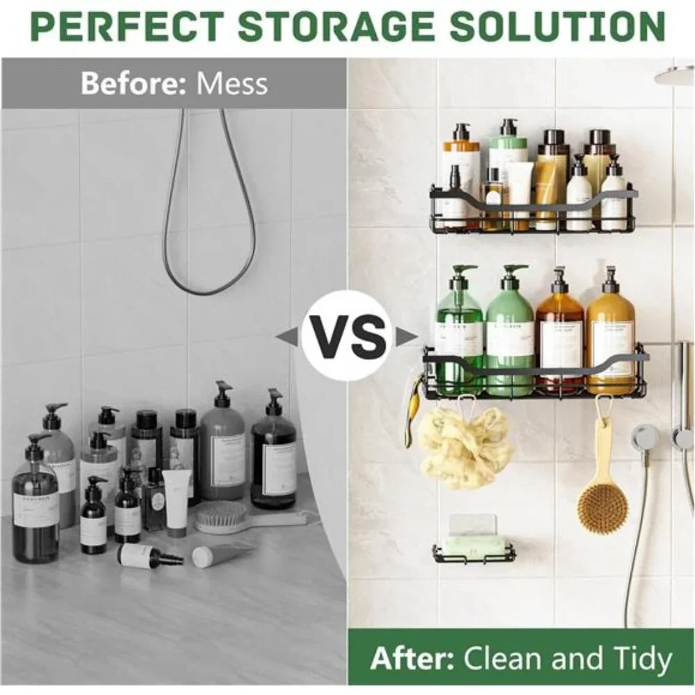 Shower Caddy 3-Pack, Adhesive Shower Organizer with Soap Holder